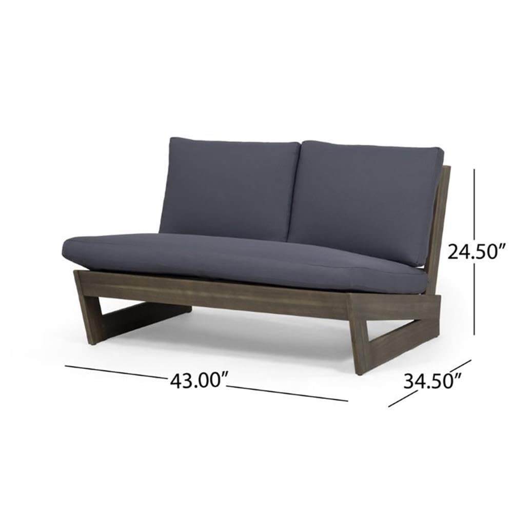 Waterproof Outdoor Patio Wood Loveseat with Gray Cushion - Perfect for Garden, Backyard, Poolside & Balcony Relaxation