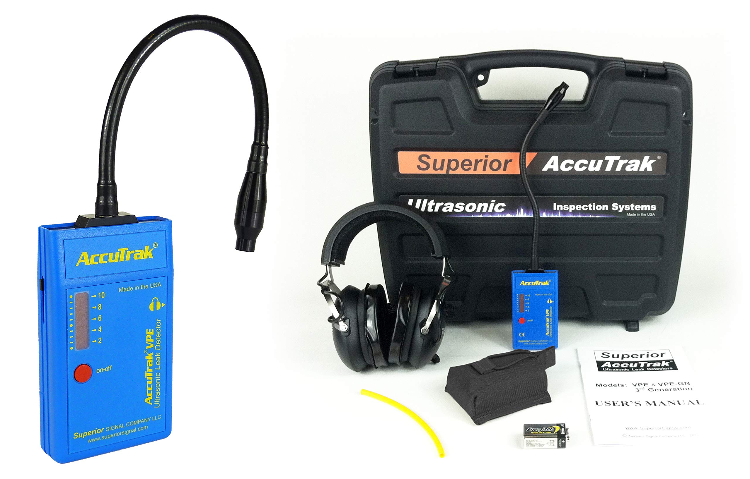 AccuTrak VPE-GN PRO Ultrasonic Leak Detector Kit - Professional Gooseneck Detector with Headset, Battery, Carry Case & Accessories | HVAC, Refrigeration & Automotive Leak Detection