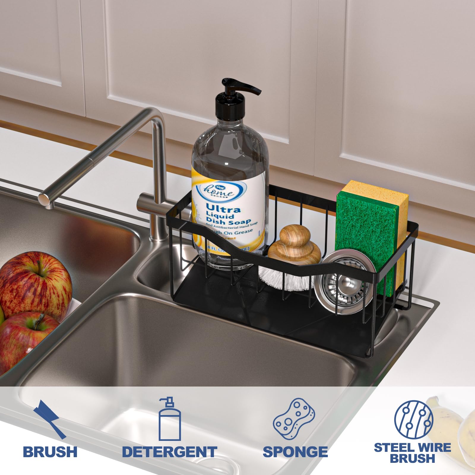 Self-Draining Sponge Holder for Kitchen Sink - Auto Drain Tray, Sink Caddy Organizer, Dish Soap Sponge Caddy for Counter - Perfect for Kitchen, Bathroom & Utility Sink Organization