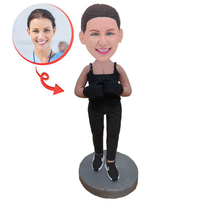 Custom Female Boxer Bobblehead - Personalized Gift for Boxing Fans, Sports Collectibles - Perfect for Office Desk, Man Cave & Sports Memorabilia Displays