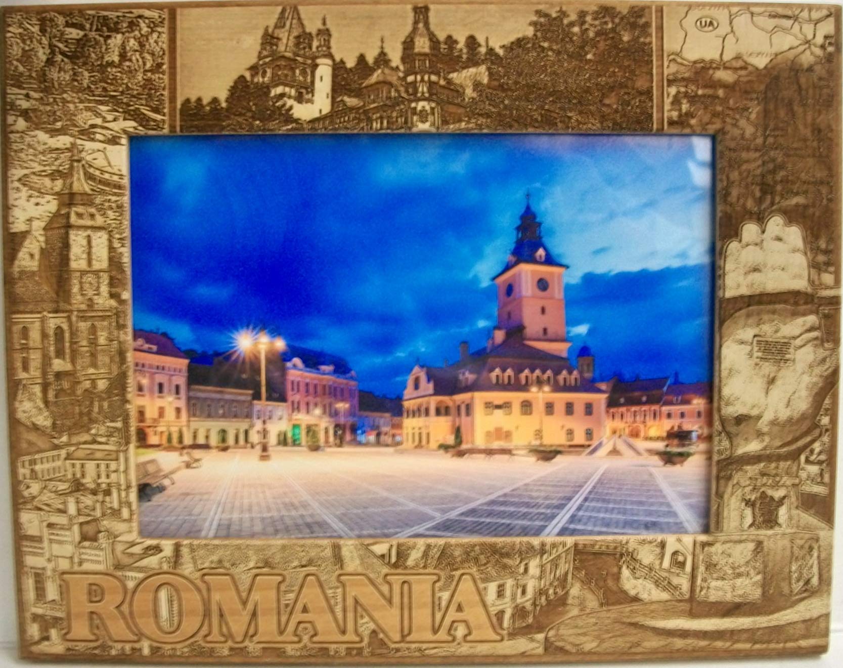 Romania Laser Engraved Wood Picture Frame 5x7 Inches - Handcrafted Wooden Photo Frame for Wall Display, Wedding, Anniversary & Home Decor Gifts