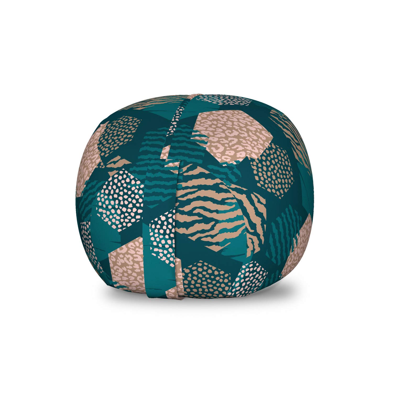 Ambesonne Leopard Print Hexagon Storage Bag Chair - Striped Toy Organizer for Stuffed Animals, Washable Small Size in Dark Teal & Salmon - Perfect for Kids' Room, Playroom & Nursery Organization