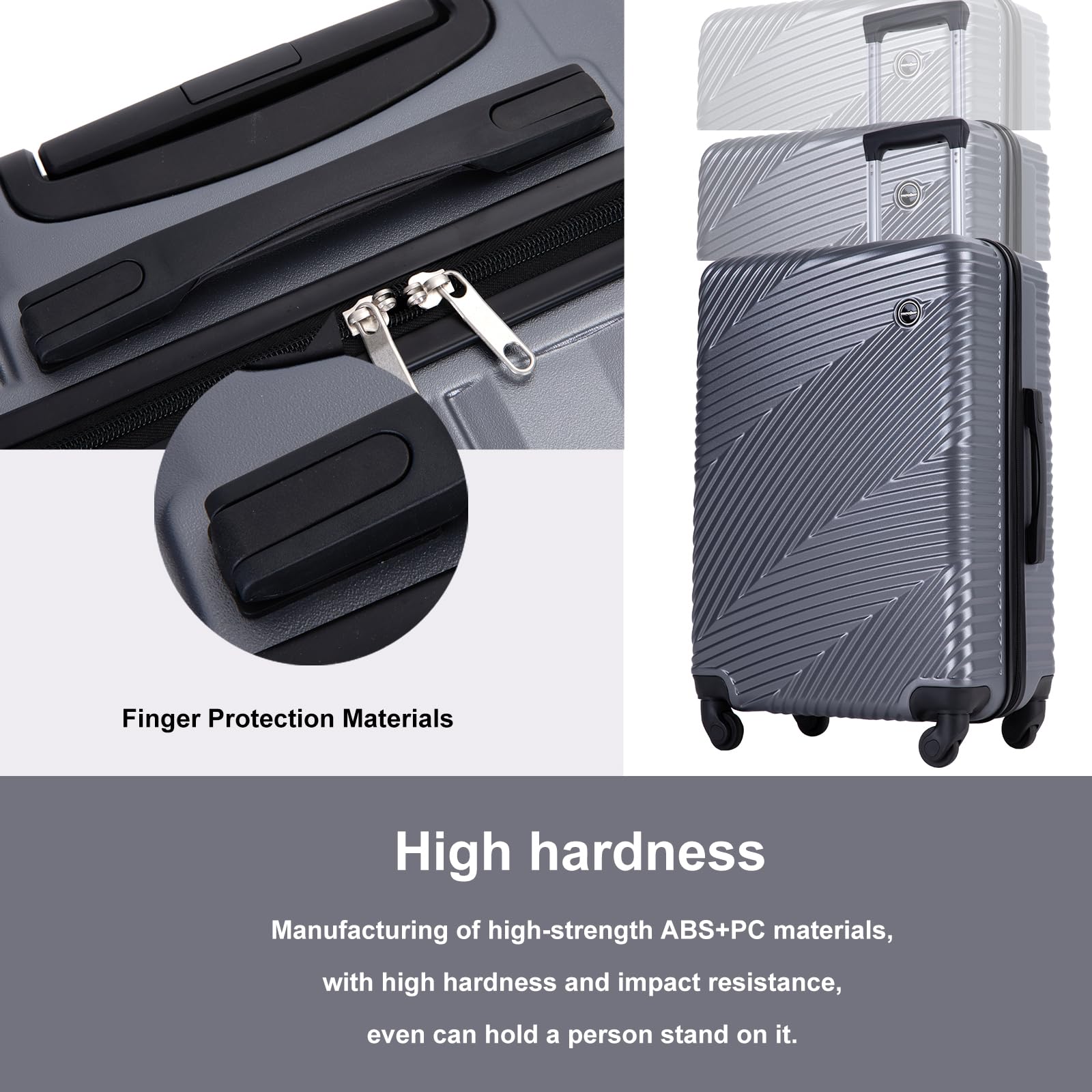 Durable Lightweight Hardside Luggage Set with Spinner Wheels & TSA Lock - 3-Piece Carry-On Suitcase (20