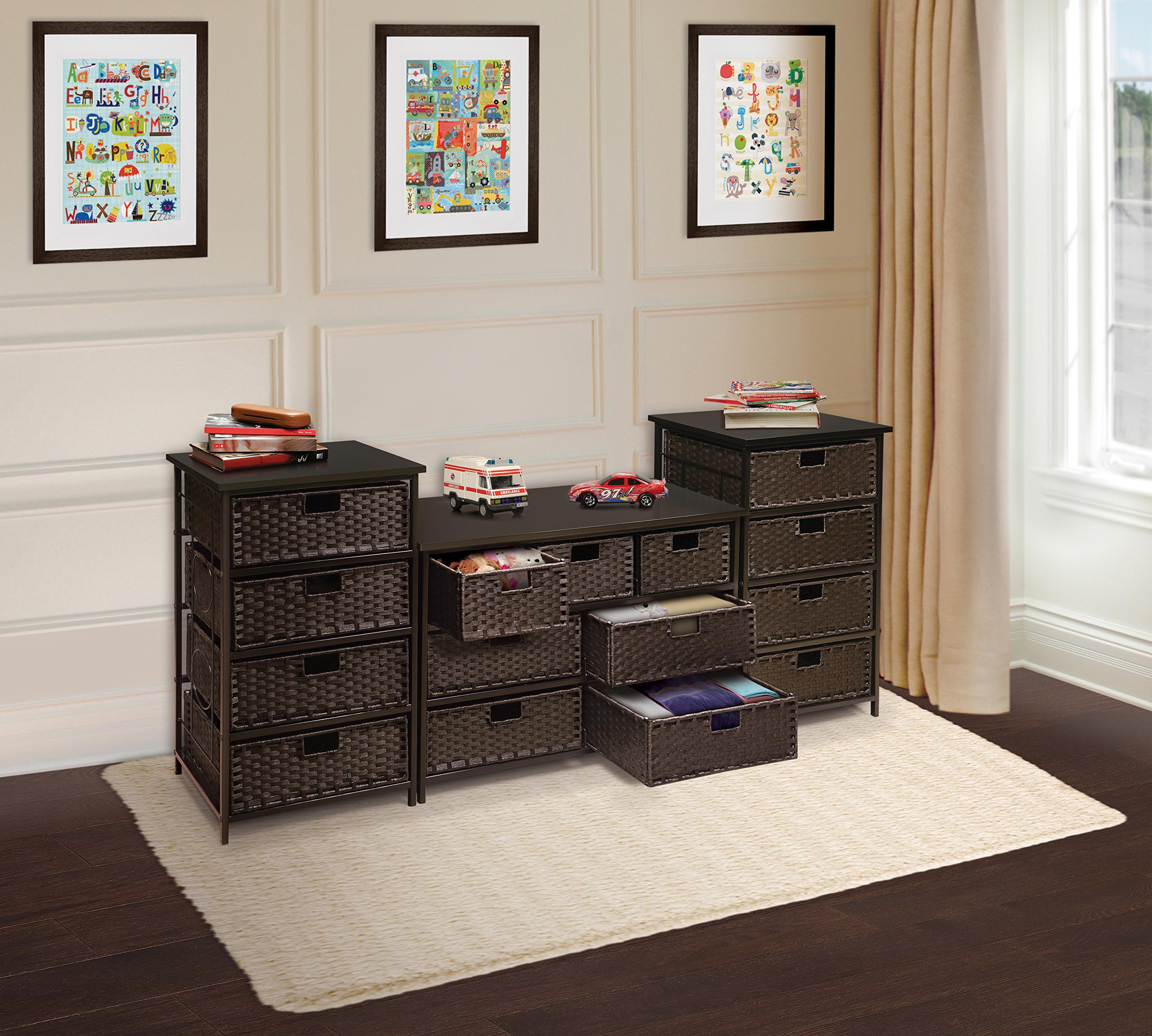 Badger Basket August Collection 7-Drawer Woven Toy Storage Organizer - Espresso Finish | Kids Room Organization, Nursery Storage & Playroom Decor
