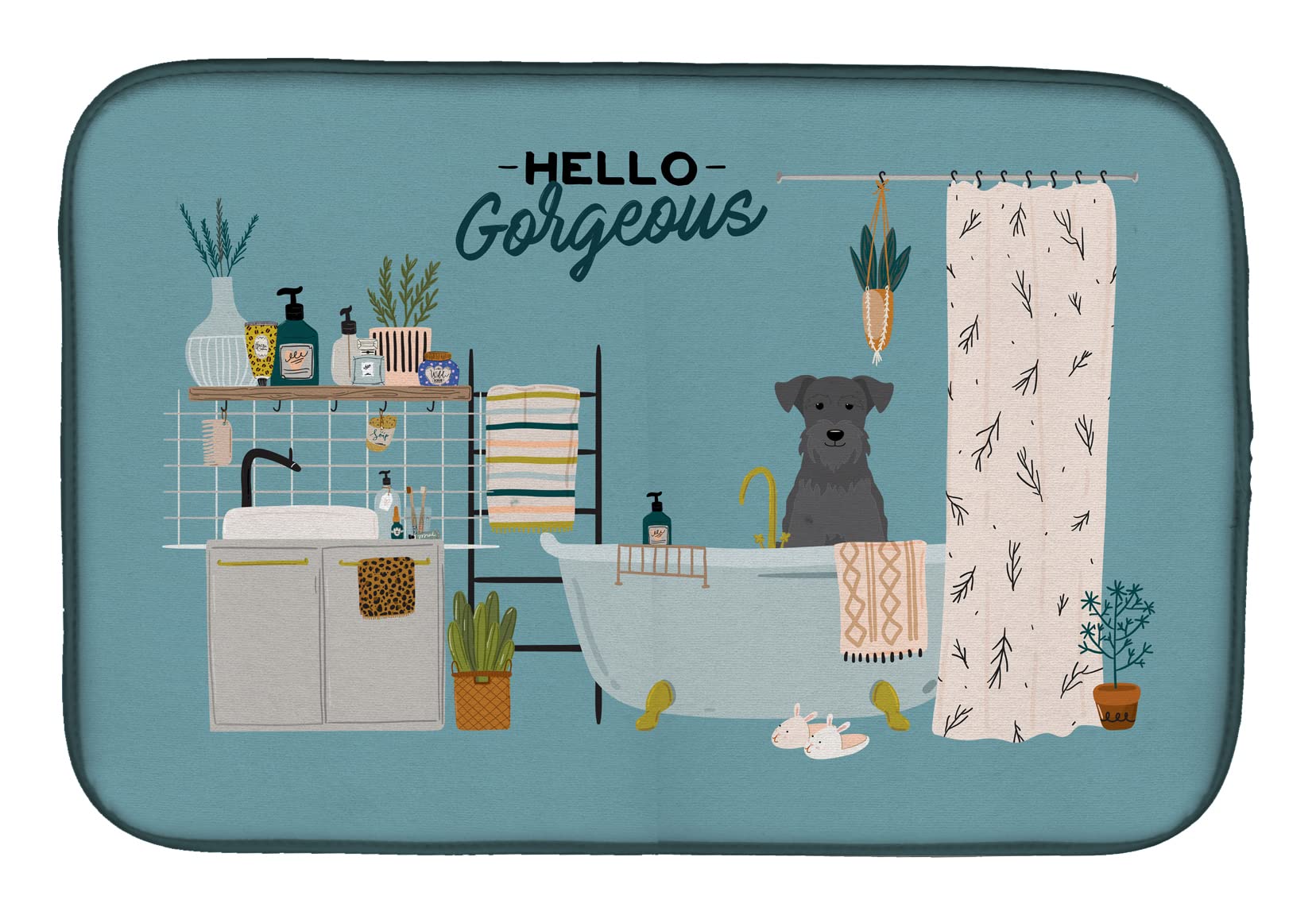 Absorbent Dish Drying Mat for Kitchen Counter - Miniature Schnauzer in Bathtub Design, 14 x 21 Inch Multicolor | Non-Slip Dish Drainer Pad for Countertops, Perfect for Drying Dishes, Utensils & Cookware