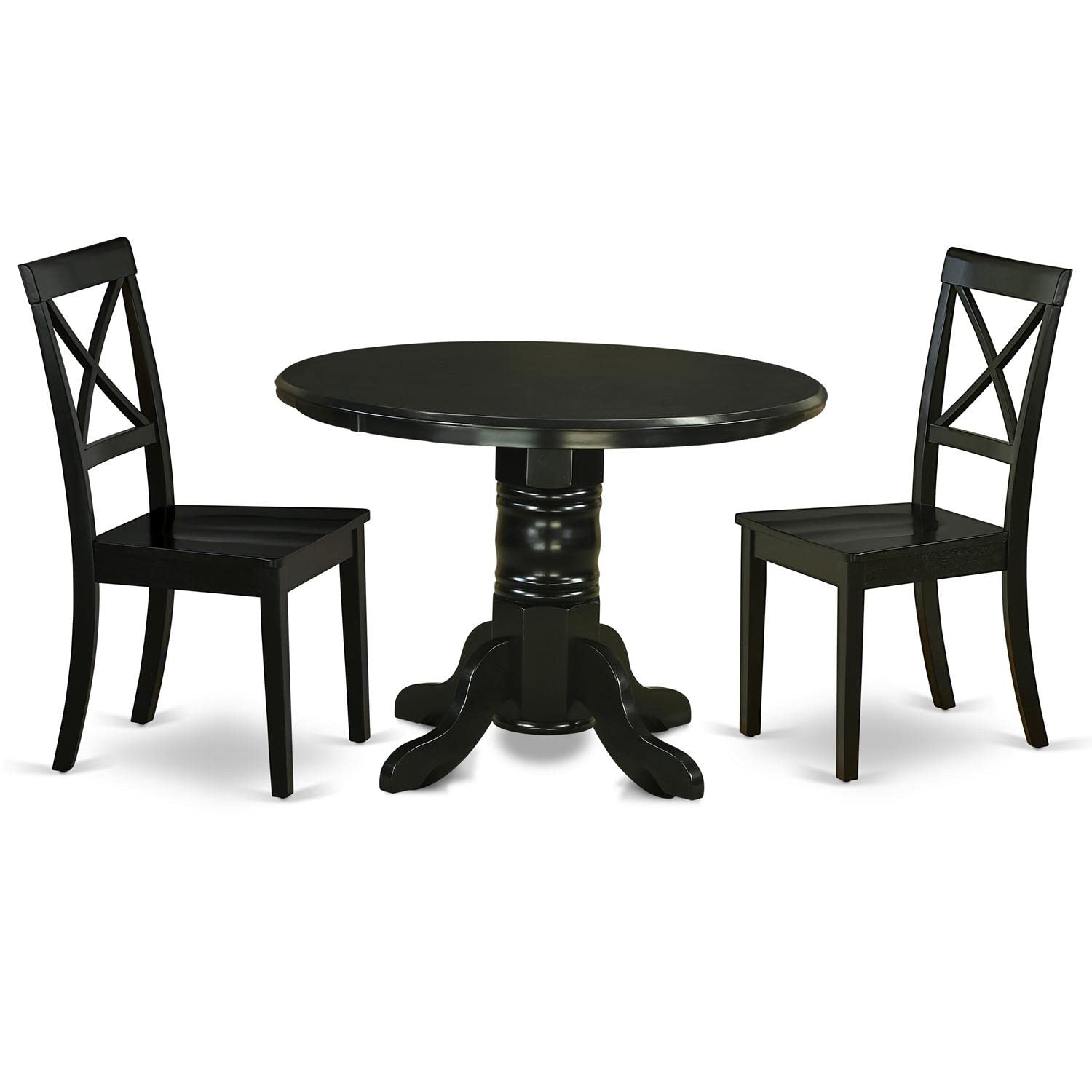 East West Furniture 3-Piece Round Dining Set with Pedestal Table & 2 Chairs - 42 Inch Black Kitchen Table for Small Spaces - Perfect for Breakfast Nook, Apartment Dining, and Cozy Family Meals