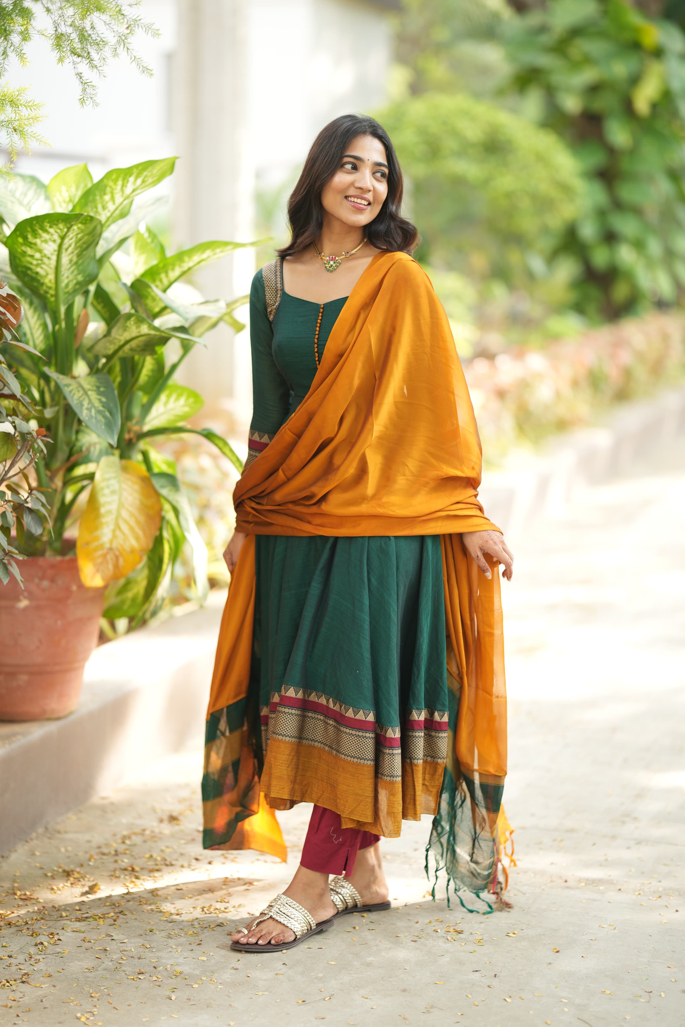 DD637 Sundari Pure Handloom Anarkali Dress - Traditional Indian Ethnic Wear for Women - Perfect for Weddings, Festivals & Special Occasions