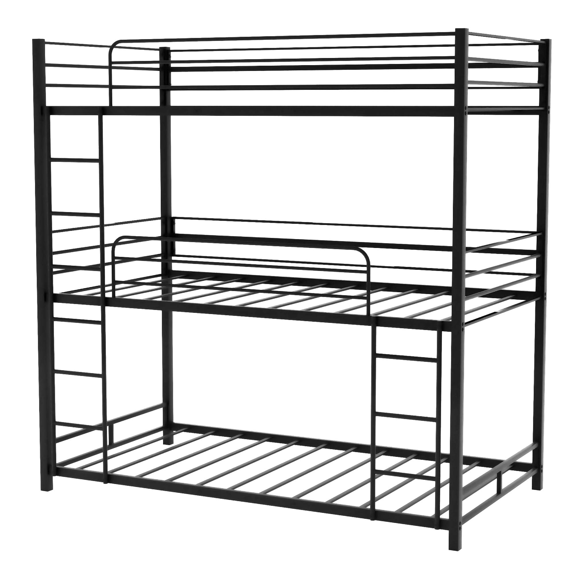 P PURLOVE Metal Triple Bunk Bed for Kids & Teens - Twin Over Twin Bunk Bed with Ladder & Safety Guardrail - 3 Tier Twin Size Bunk Bed for Bedroom, Living Room or Dorm - Easy Assembly with Included Slats (No Box Spring Needed) - Space Saving Solution for Shared Kids Rooms & Sleepovers