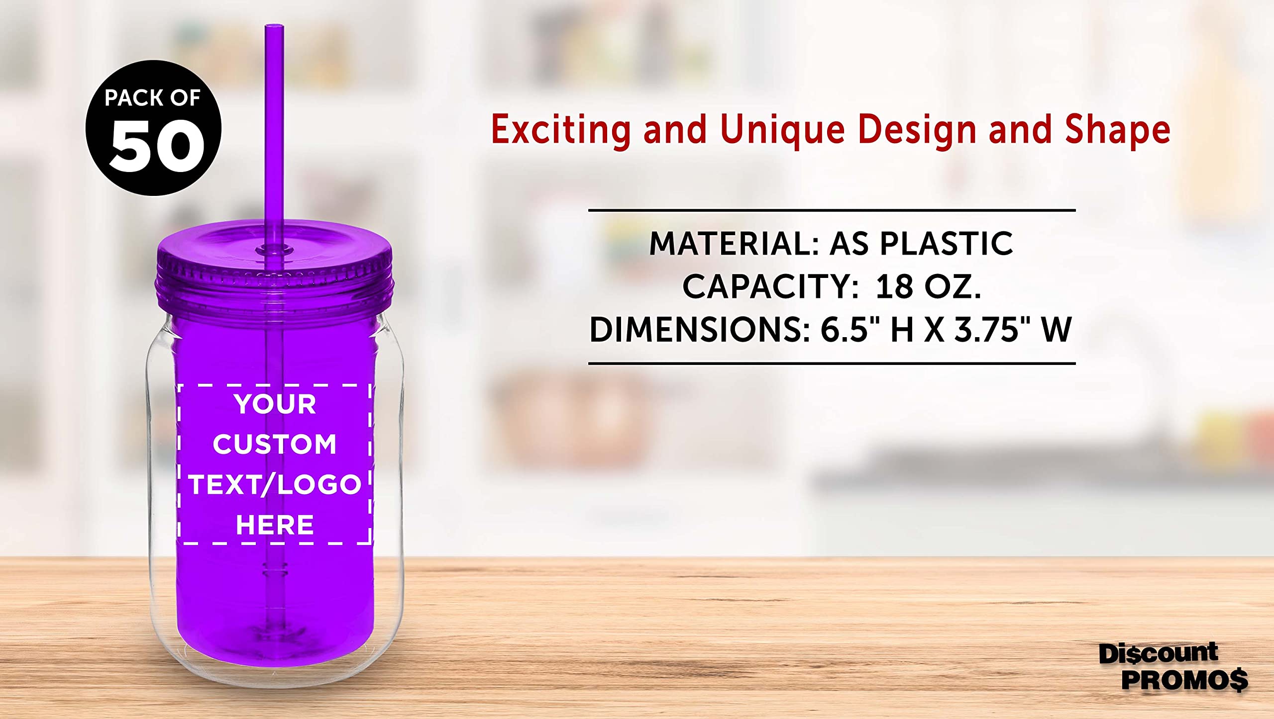 50 Pack 18oz Custom Purple Acrylic Tumblers with Straws - Personalized Bulk Drinkware for Smoothies, Iced Coffee & Soda - Great for Parties, Restaurants & Promotional Events