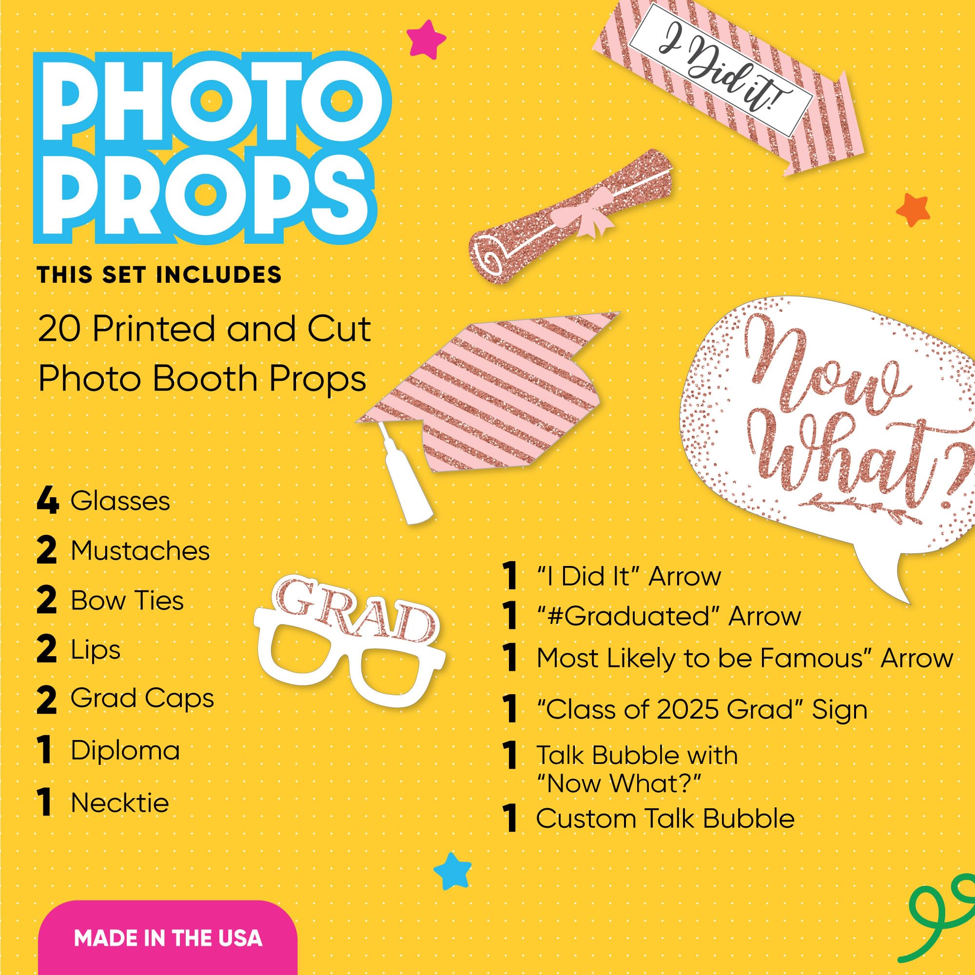 Rose Gold 2025 Graduation Photo Booth Props Kit - 20-Piece Set for Class of 2025 Party Decorations & Graduation Supplies | Perfect for Grad Parties, Photo Backdrops & Commencement Celebrations