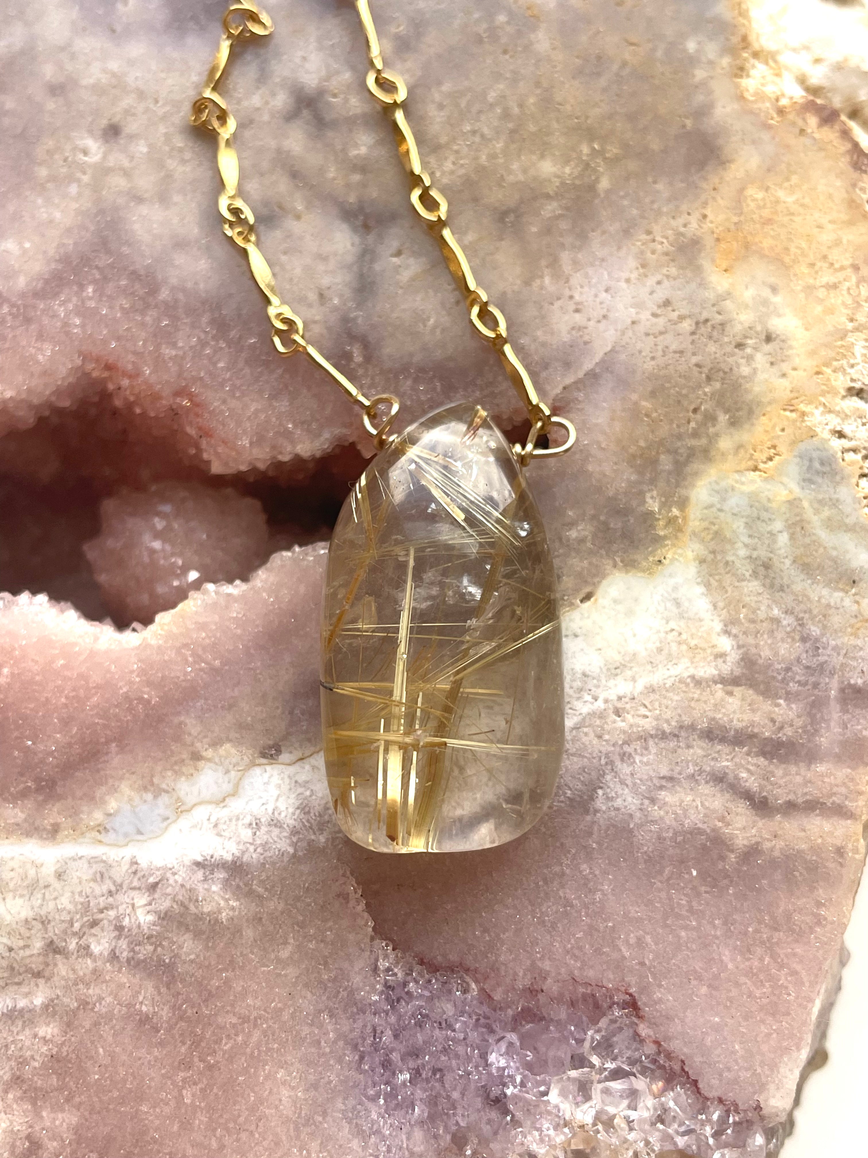 Golden Rutilated Quartz Necklace - Healing Crystal Jewelry for Women, Spiritual Energy & Chakra Balancing | Perfect for Meditation, Yoga & Everyday Wear