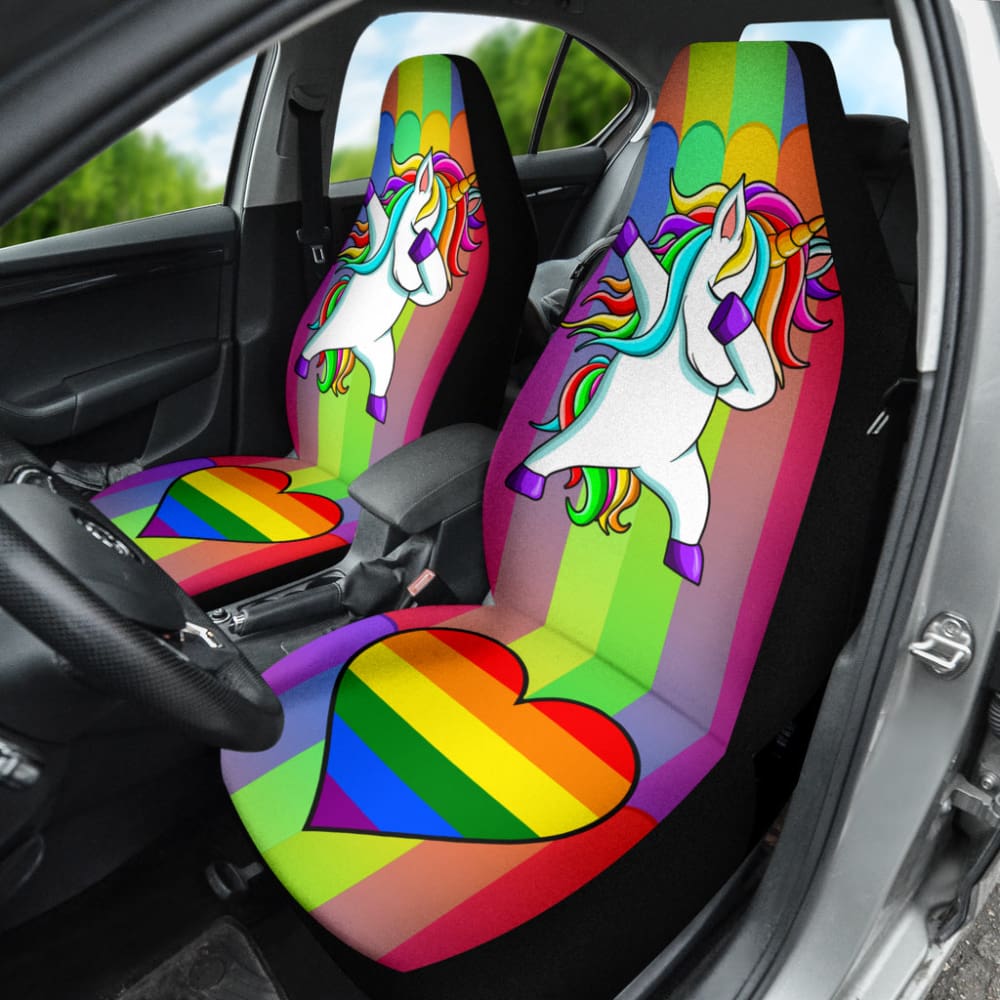 Rainbow Unicorn Car Seat Covers - LGBT Pride Heart Design - Soft & Durable Universal Fit - Perfect for Pride Month, LGBTQ+ Events & Unique Car Decor