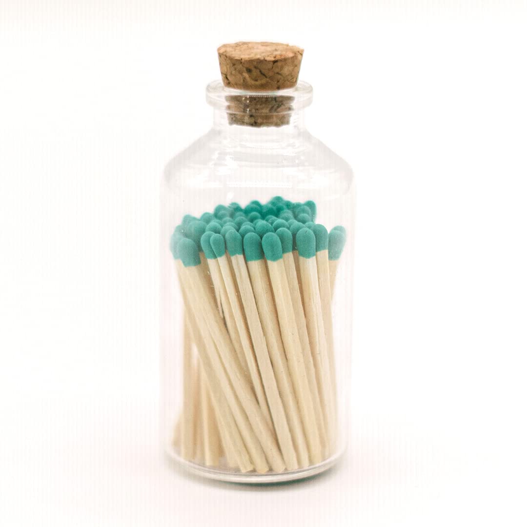 Premium Teal Decorative Matches - 70+ Small Wooden Safety Matches for Lighting Candles | Includes Match Striker on Bottle | Perfect for Home Decor, Romantic Dinners & Candlelight Baths | River Birch Candles Accessory