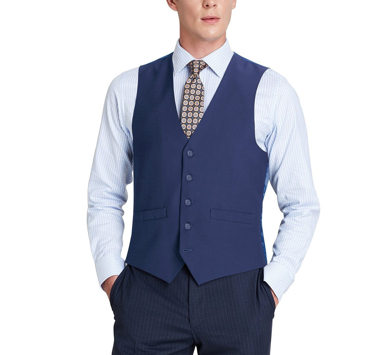 Alessandro Vitello by Renoir Royal Blue Business Suit Vest - Regular Fit Waistcoat for Men - Premium Dress Suit Vest for Formal Occasions, Weddings & Office Wear