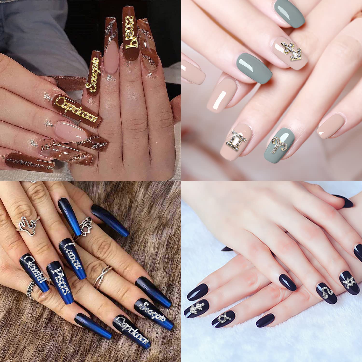 48-Piece Gold & Silver Alloy Zodiac Nail Charms Set - 12 Constellation Nail Studs with Astrology Signs for Women & Girls | Perfect for Nail Art, DIY Manicures, Birthday Gifts & Party Accessories