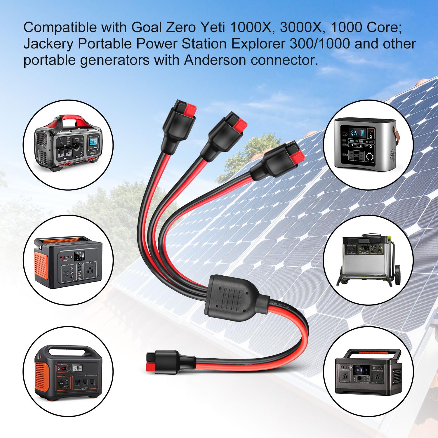 Anderson Y Splitter Cable - 1 to 3 Branch Parallel Solar Panel Connector Adapter for Portable Generators | Compatible with Goal Zero, Jackery & High Power Pole Port | Perfect for RV, Camping & Off-Grid Power Stations