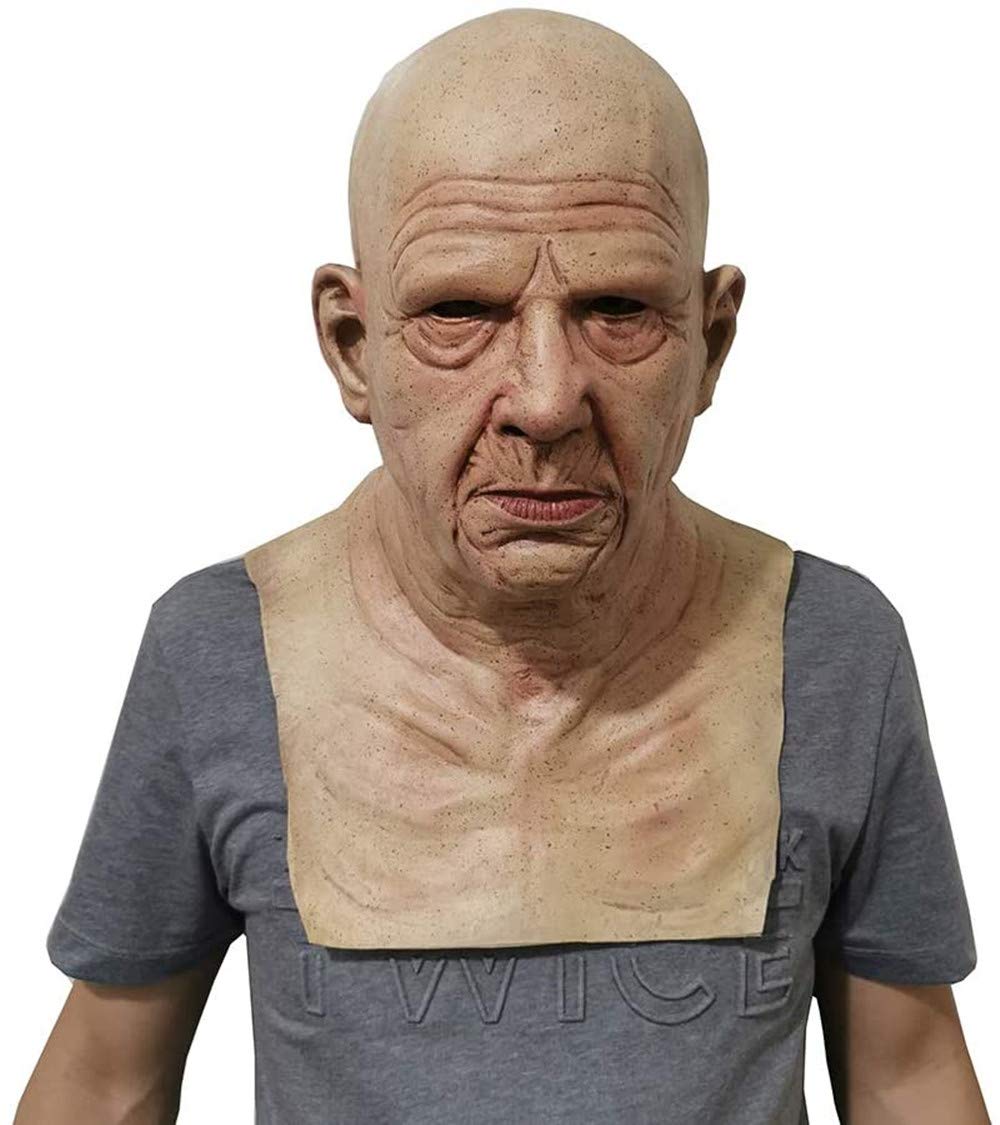 Realistic Old Man Mask with Bald Head & Wrinkles - Full Head Latex Mask for Halloween Costume, Cosplay, Theater, and Party Props - Perfect for Scary Makeup, Costume Parties, and Theatrical Performances