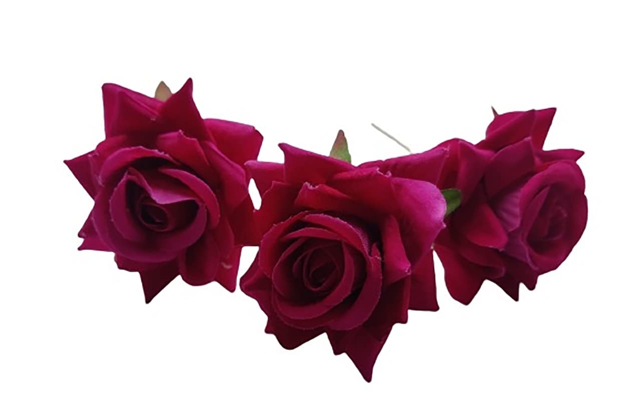 Artificial Mogra Plastic Rose Flowers - Dark Pink Fake Roses for Home Decor, Wedding, Party & Gifts | Girls & Women's Decorative Accessories