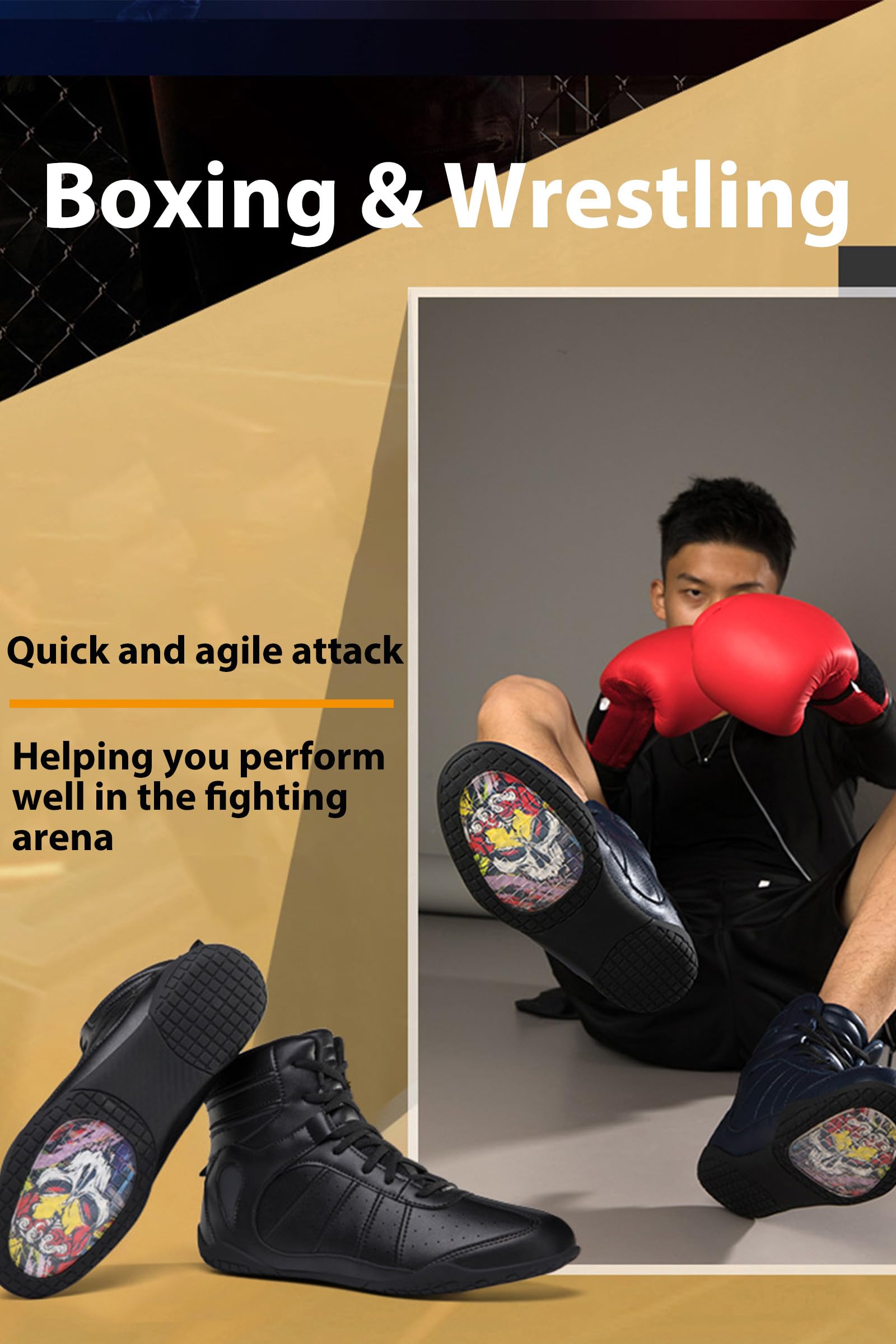 Kervaky Men's Wrestling & Boxing Shoes - Lightweight Breathable Sports Training Shoes for Fitness, Weightlifting & MMA | Perfect for Gym Workouts & Martial Arts Training