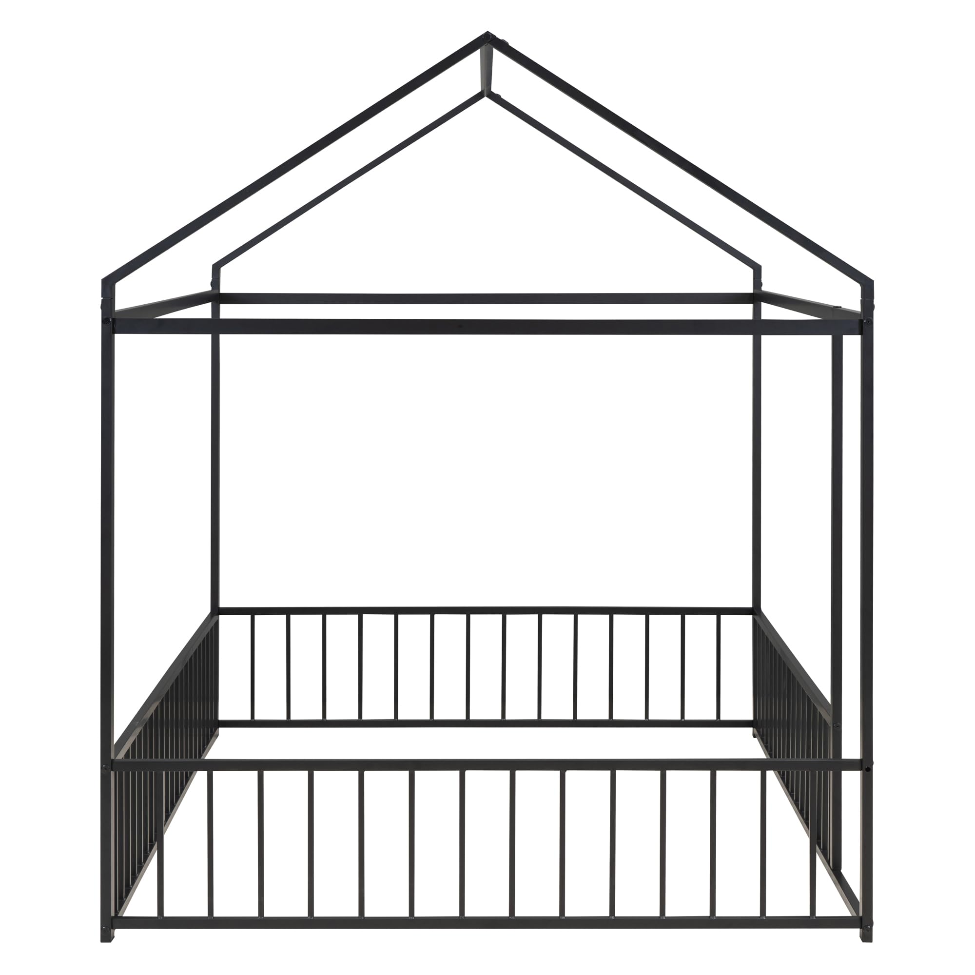 Harper & Bright Designs Full Size House Bed with Safety Rails - Metal Floor Bed Frame for Kids - Montessori Playhouse Bed with Roof - Perfect for Boys & Girls (Black) - Ideal for Bedrooms, Playrooms & Montessori Learning Spaces