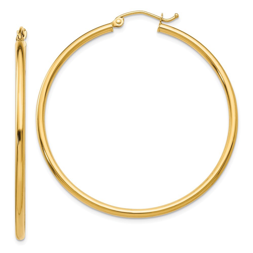 14K Yellow Gold Lightweight Tube Hoop Earrings - 42mm x 2mm Dainty Everyday Jewelry for Women, Perfect for Work, Date Night & Gifts