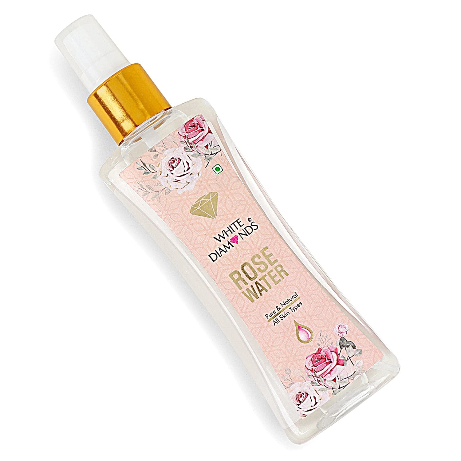 WHITE DIAMONDS Premium Rose Water with Pump - Paraben-Free Facial Toner & Cleanser (200ml) | Hydrating Mist for Dry Skin, Post-Workout Refresh & Makeup Setting Spray