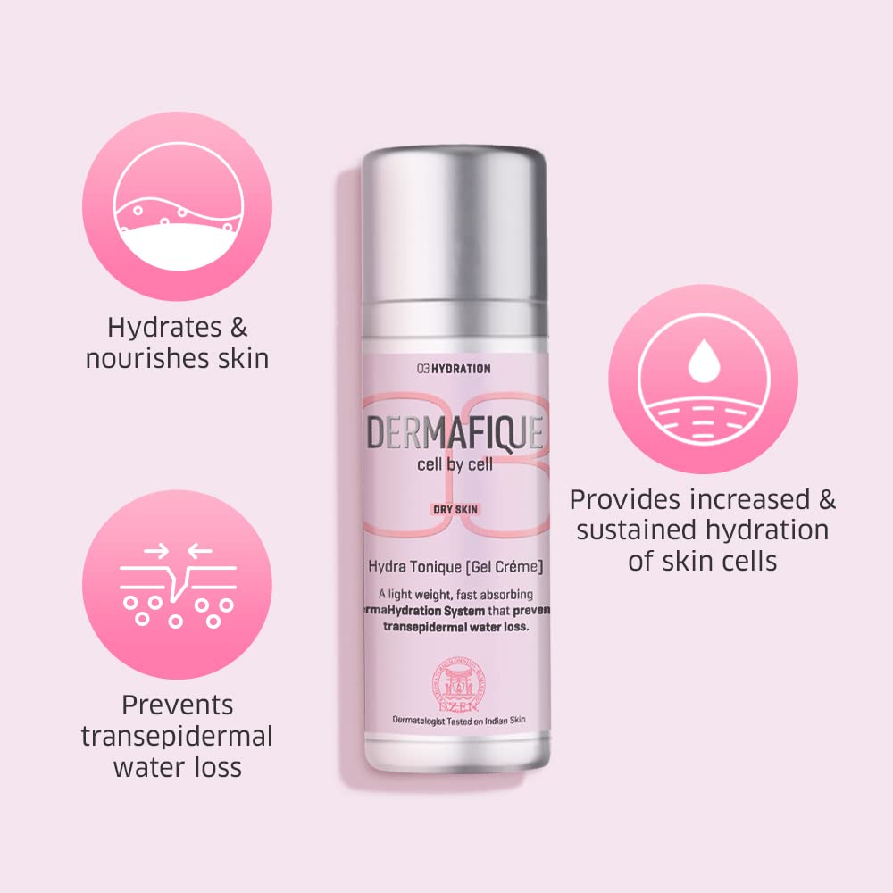 Dermafique Hydratonique Gel Creme with Shea Butter – 30g | Ultra Light Gel Face Moisturizer with Glycerin & Vitamin E | Non-Sticky Matte Finish Hydrating Cream for Normal to Dry Skin | Day & Night Facial Hydration for Glowing Skin