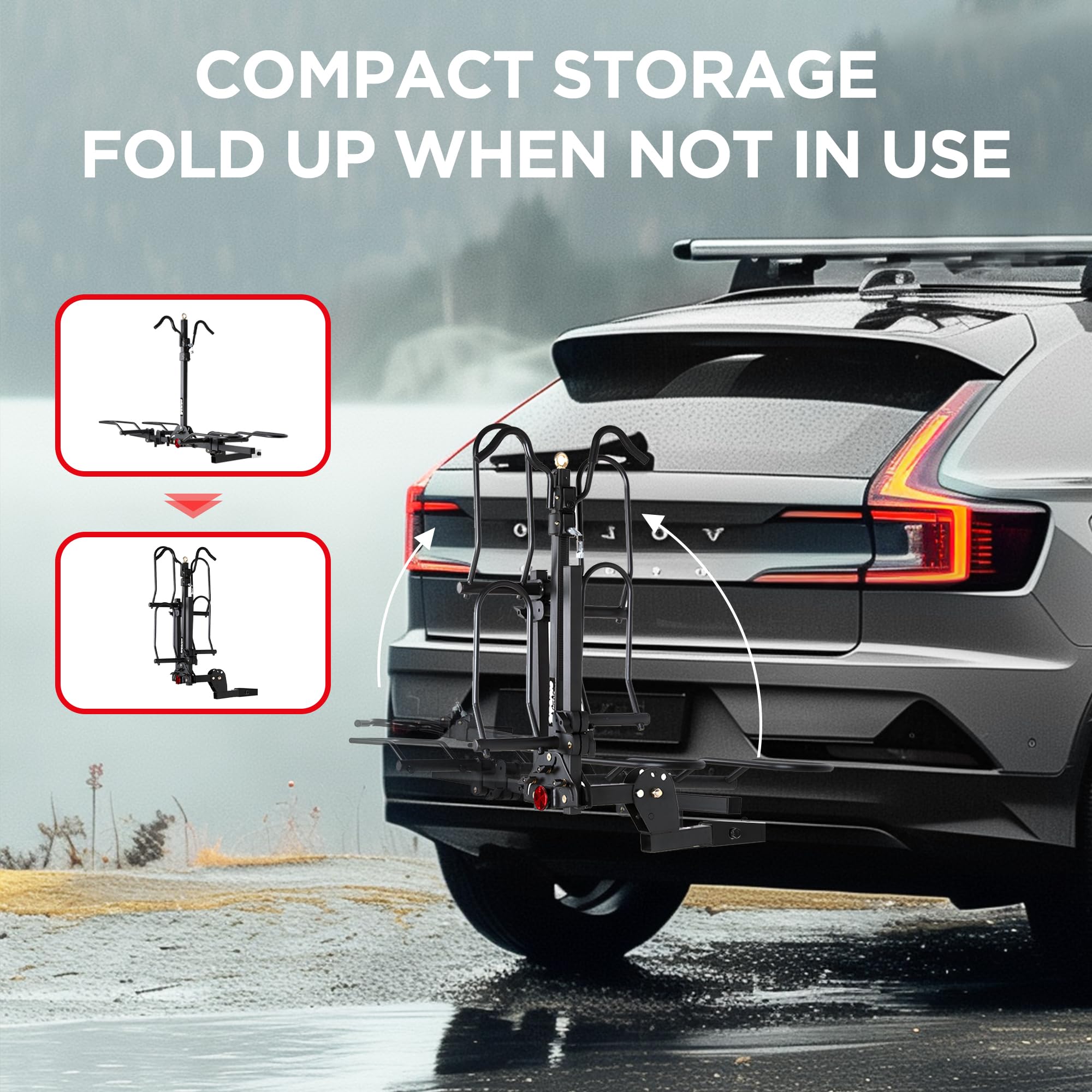 200 lbs. Capacity Hitch Mounted 2-Bike Rack with Lock - Fits Standard, Mountain & Fat Tire Bikes - Compatible with Cars, SUVs, Vans, RVs, Trailers & Trucks - Perfect for Road Trips, Camping & Outdoor Adventures