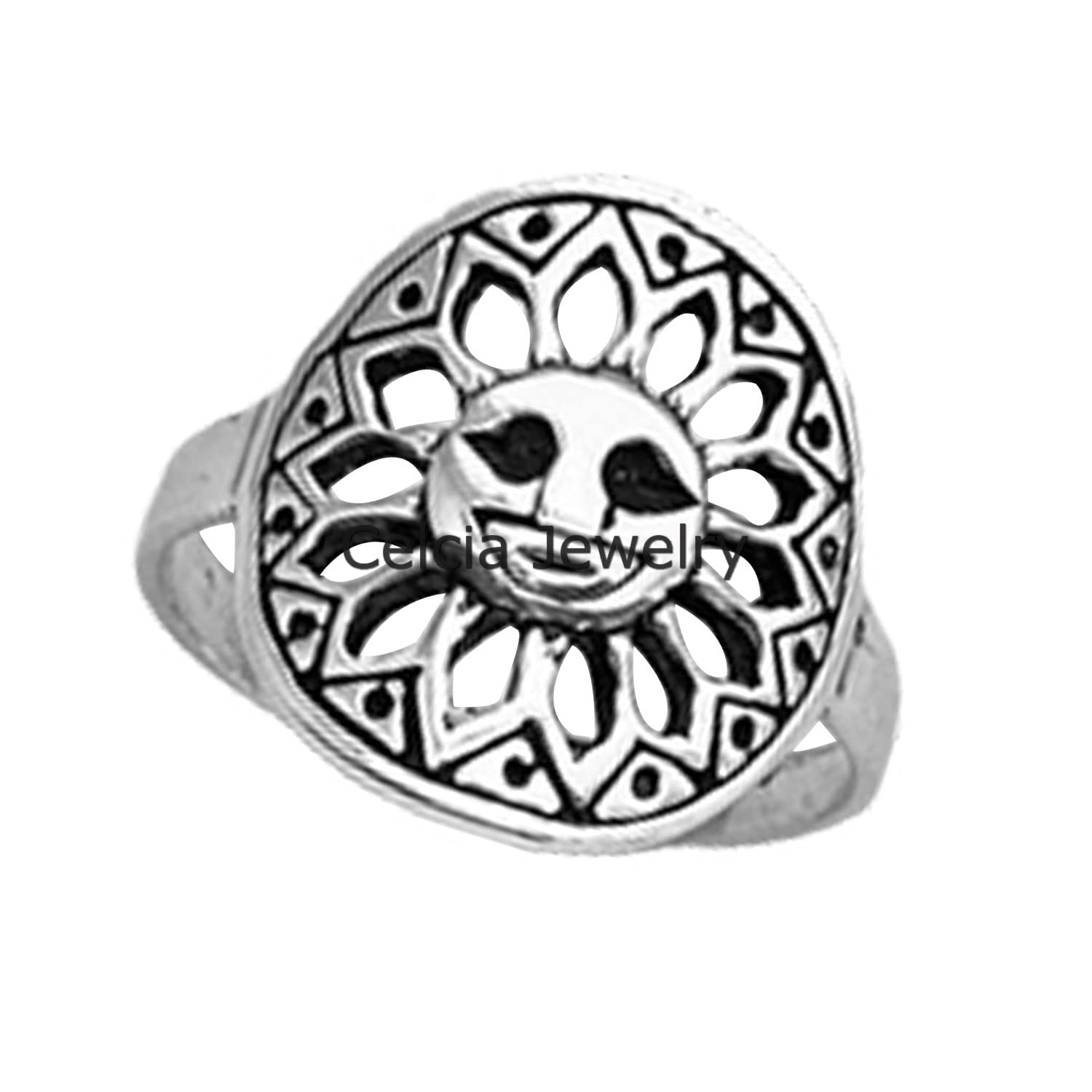 925 Sterling Silver Happy Sun Ring - Sunshine, Celestial & Boho Style Minimalist Ring for Women, Unique Mother's Day Gift (Size 7) | Perfect for Everyday Wear, Beach Outings & Festival Fashion