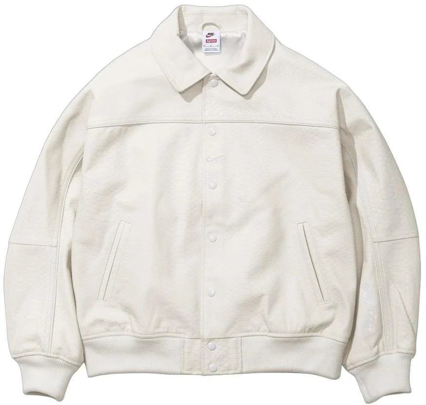 PREORDER Supreme x Nike Leather Varsity Jacket - Men's Fashion Streetwear Bomber Coat for Hip-Hop Style & Urban Outfits - Perfect for Concerts, Skateboarding & Street Photography