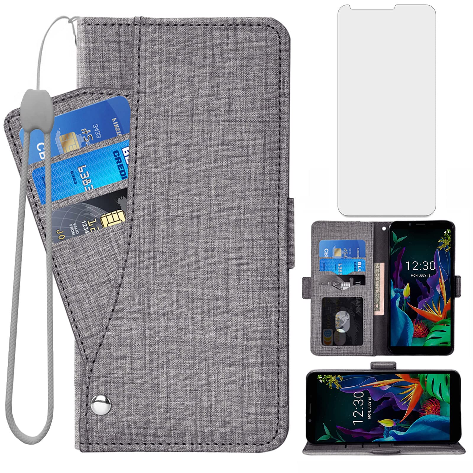 ASUWISH Wallet Case for LG Stylo 4/4+ with Tempered Glass Screen Protector - Flip Cover Card Holder Phone Case Compatible with LG Stylo4/Sylo4/Style 04/Q Stylus Alpha/Stlo4 (Gray) - Perfect for Work, Travel & Everyday Protection