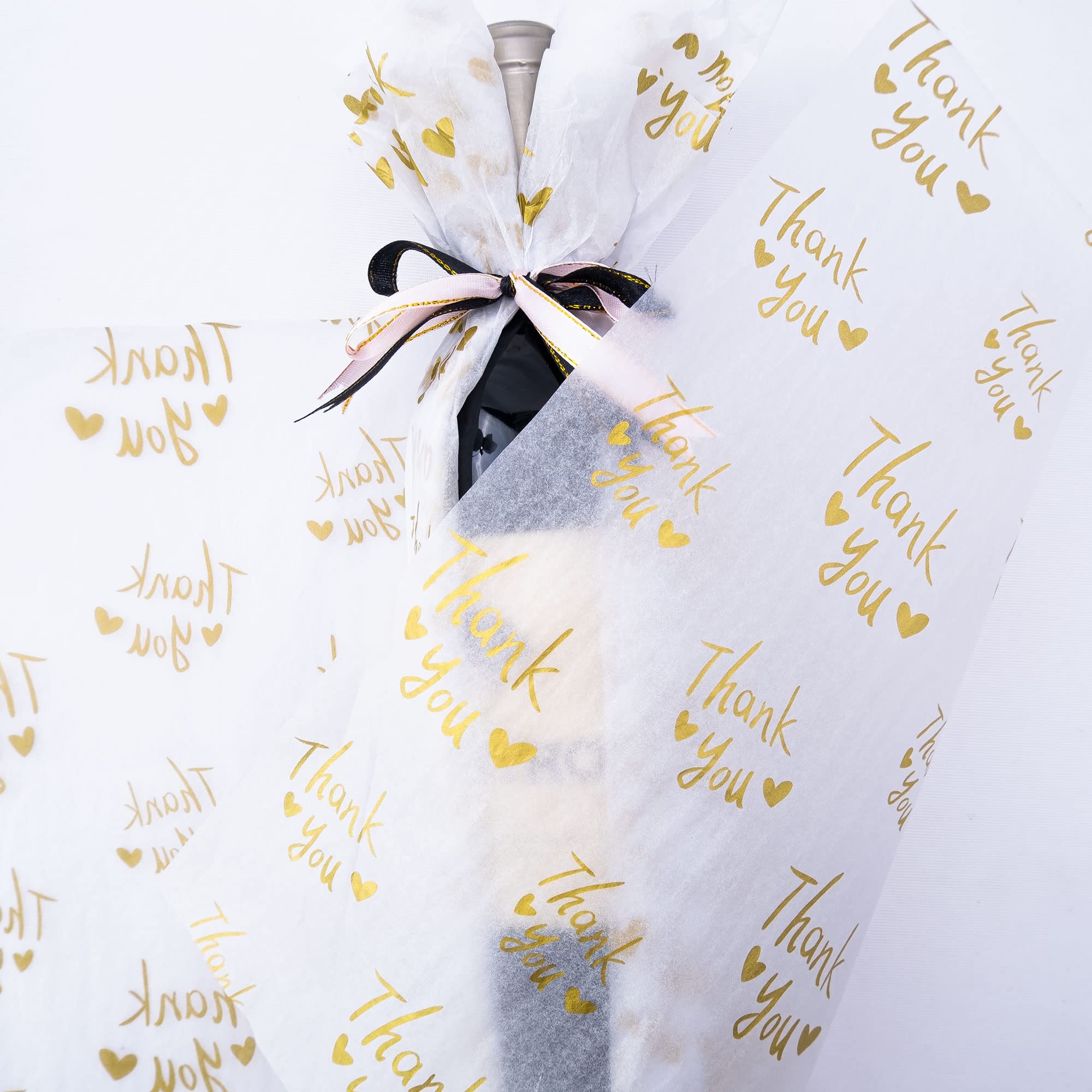 MR FIVE 50 Sheets White with Metallic Gold Thank You Tissue Paper Bulk - 20