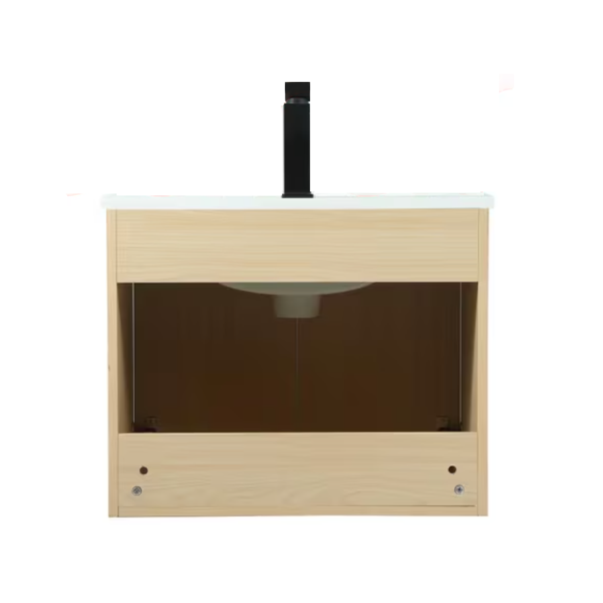 White VF44524MMP 24 x 18 Inch Complete Wall Mount Bathroom Vanity Set with Faucet Hole & 2 Maple Drawers - Perfect for Small Bathrooms, Powder Rooms & Space-Saving Home Renovations