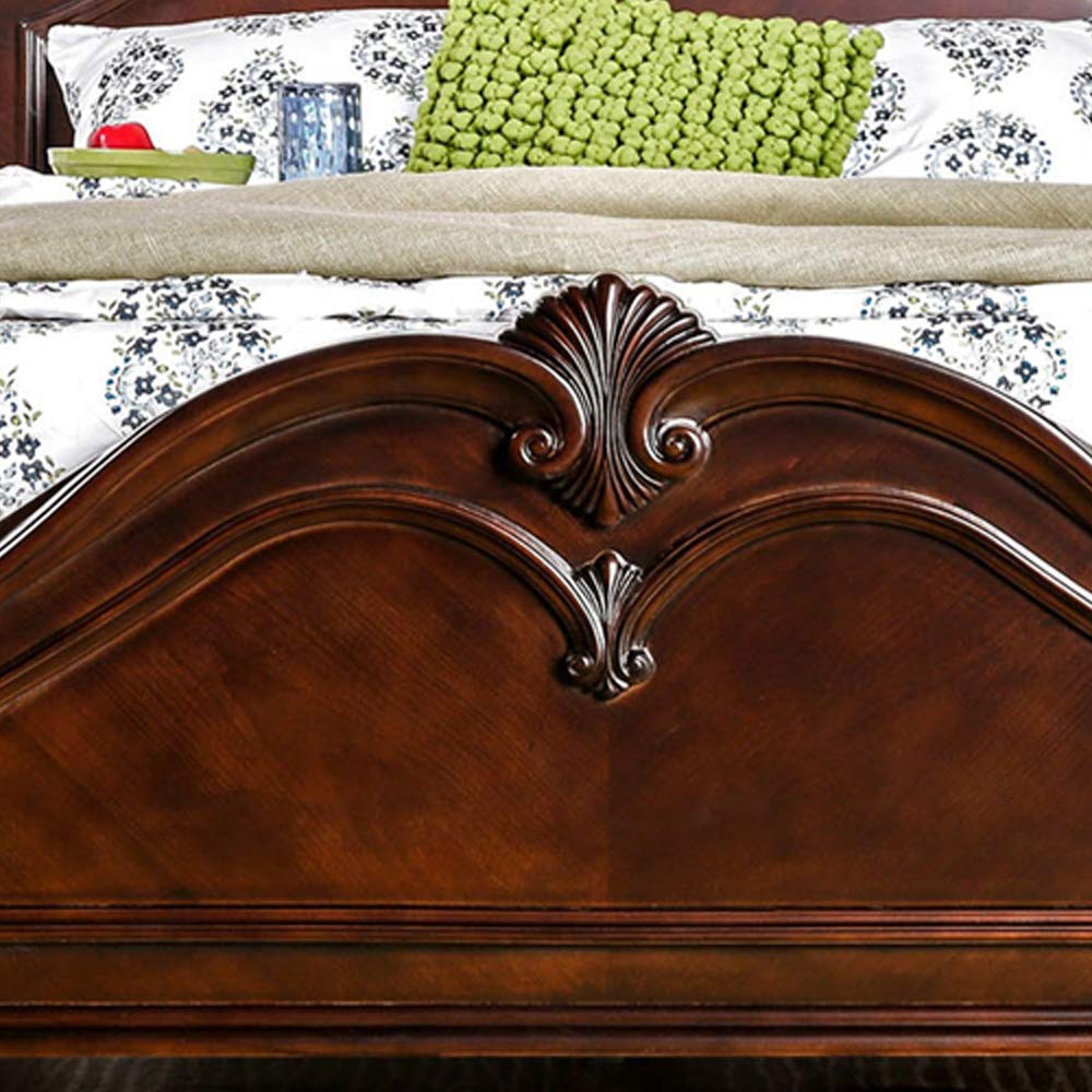 Furniture of America Acacia Wood Bed Frame with Walnut Finish - Queen Size Solid Wood Bedroom Furniture for Master Bedroom & Guest Room