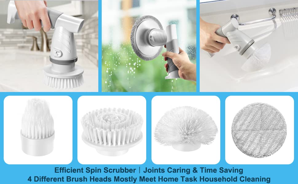 Iezfix X01 Portable Electric Spin Scrubber with 3 Brush Heads & Large Cloth Pad - Multi-Purpose Cleaning Brush Kit for Bathroom, Kitchen, Tile, Grout - Rechargeable Power Scrubber for Deep Cleaning