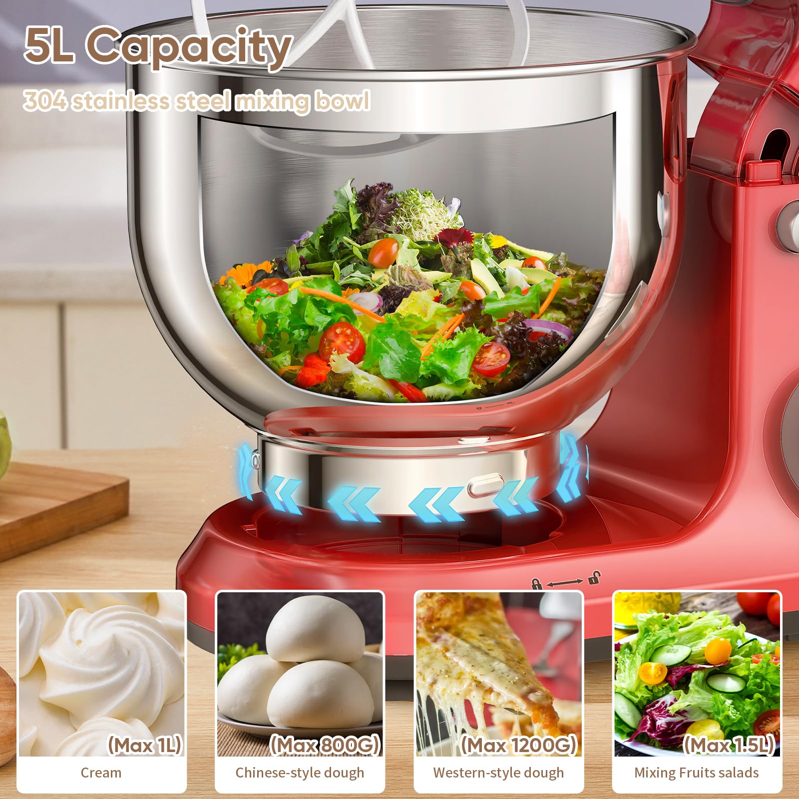 BioloMix 1200W Stand Mixer with 11-Speed Tilt Head & Digital OLED Screen - Includes Dough Hook, Flat Beater, Whisk (Red) - Perfect for Baking Cakes, Cookies, Bread & More in Your Kitchen