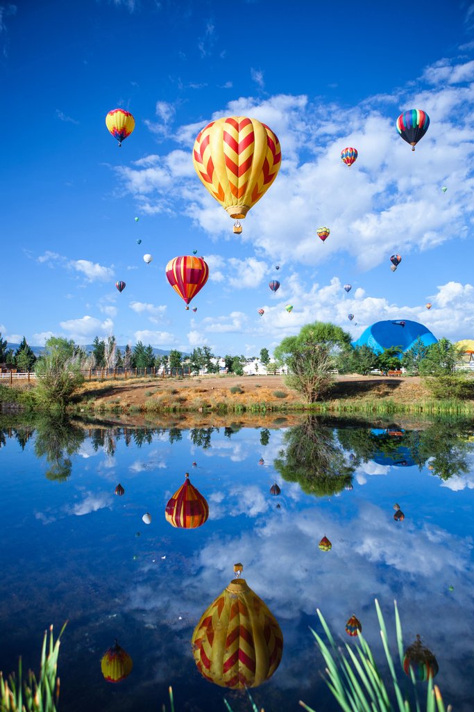 Hot Air Balloons Over Pond Landscape Photo - Premium 12x18 Wall Art Print for Living Room, Bedroom & Office Decor