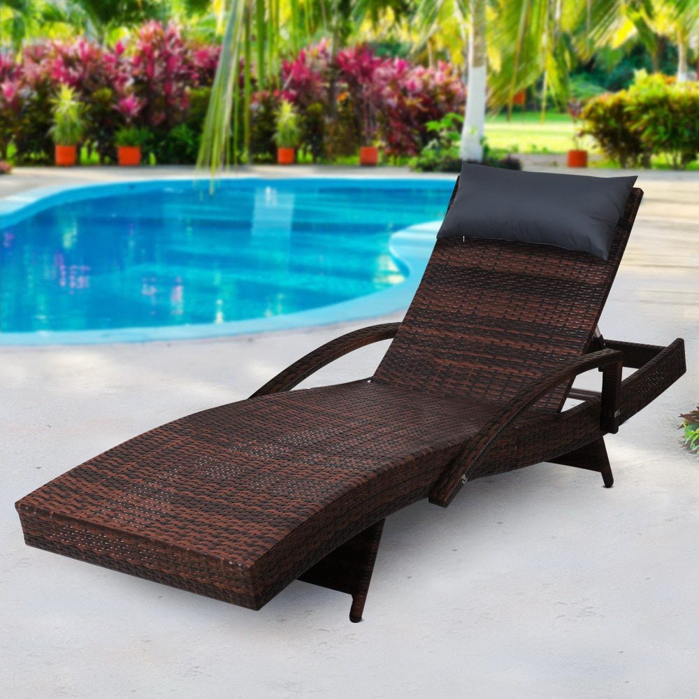 Premium Bianca Outdoor Sun Lounger Chair with Adjustable Headrest & Cushion - Weather-Resistant Patio Furniture for Poolside, Beach, Garden Relaxation - Espresso Brown