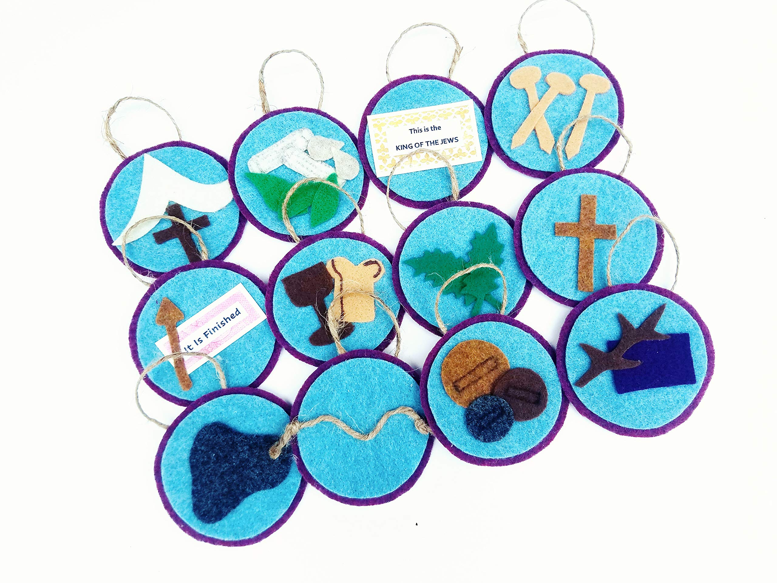 12-Piece Easter Resurrection Jesse Tree Felt Ornaments Set - Religious Easter Decorations for Home, Church & Sunday School Bible Storytelling
