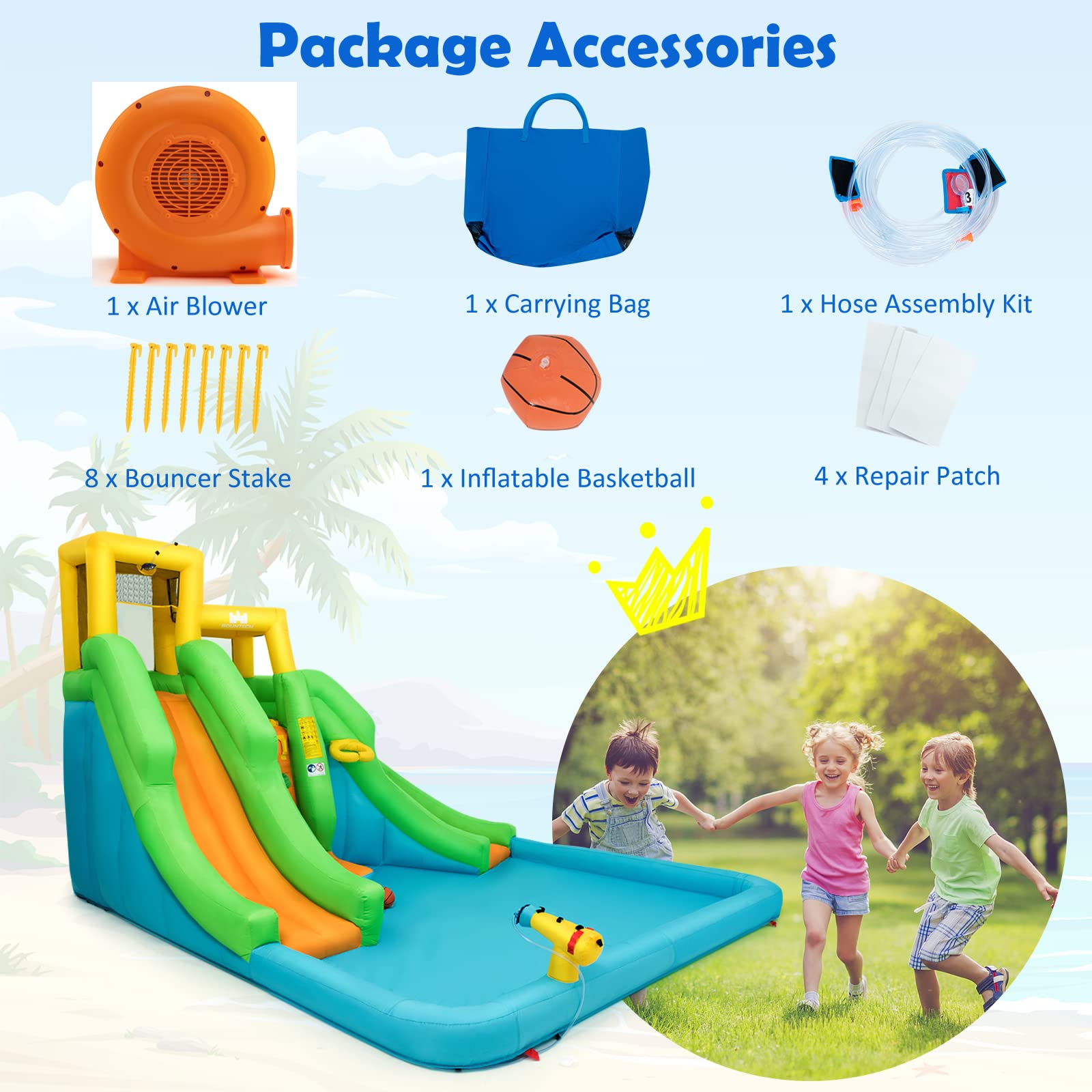 **HONEY JOY 6-in-1 Inflatable Water Slide for Kids - Bounce House with Climbing Wall, 2 Long Slides, Splash Pool & Water Cannons | Indoor & Outdoor Backyard Water Park (Includes 550W Blower) - Perfect for Summer Parties, Birthdays & Family Fun**