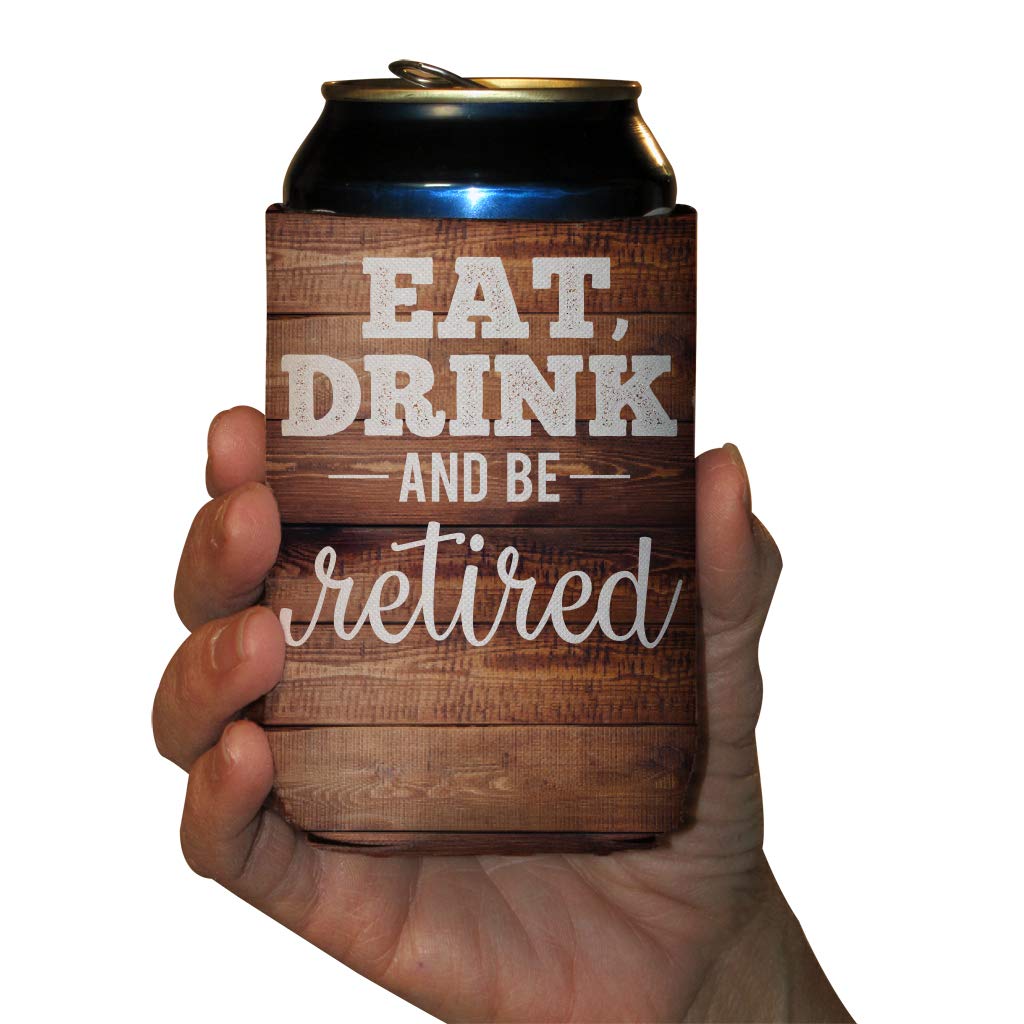 Personalized Retirement Party Can Cooler - Custom 'Eat Drink & Be Retired' Insulated Beer Koozie - Perfect for Retirement Gifts, Beach Parties & Backyard Celebrations