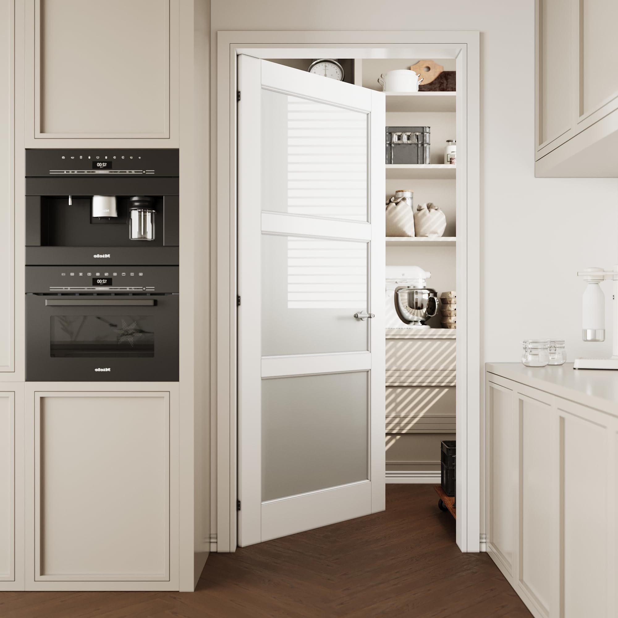 3-Panel Frosted Glass Interior Slab Shaker Door - Pre-Assembled for Barn, Pocket & French Doors - 36