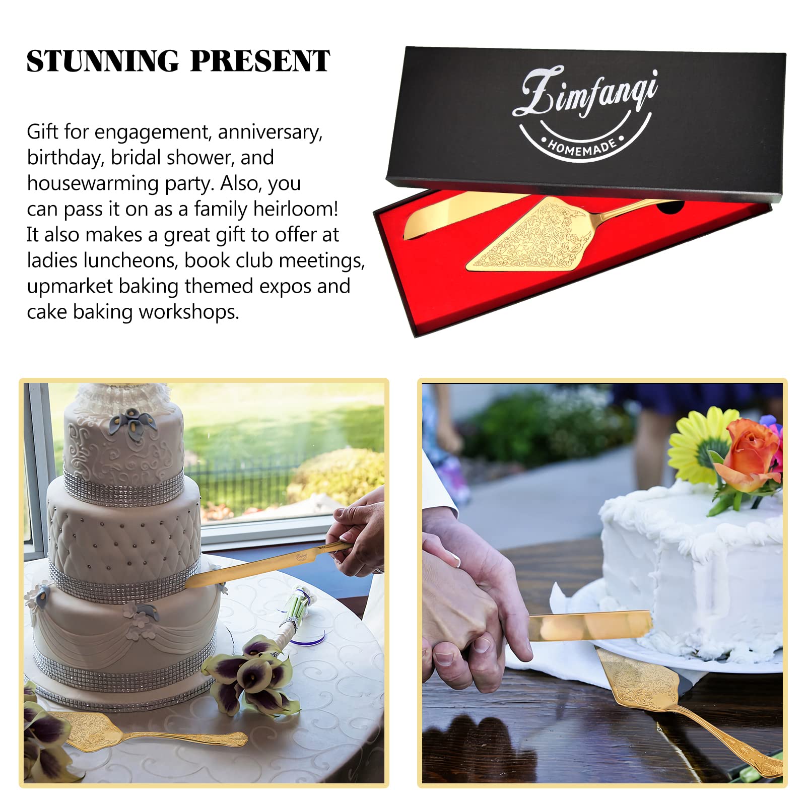 ZIMFANQI Stainless Steel Vintage Wedding Cake Knife and Server Set - Elegant Cake Cutting Set for Weddings, Birthdays & Anniversaries | Perfect Gift for Newlyweds & Cake Serving Keepsake