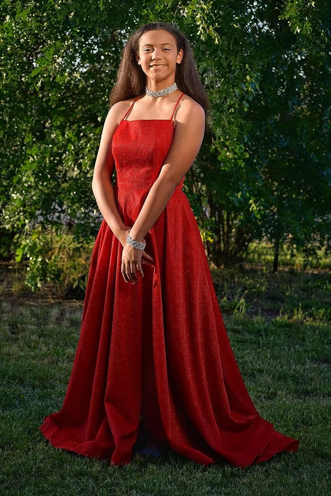 Sparkly Satin Prom Dresses for Women 2025 - Elegant Spaghetti Strap A-Line Evening Gown with Thigh Slit & Pockets | Perfect for Homecoming, Formal Balls, Weddings & Special Occasions