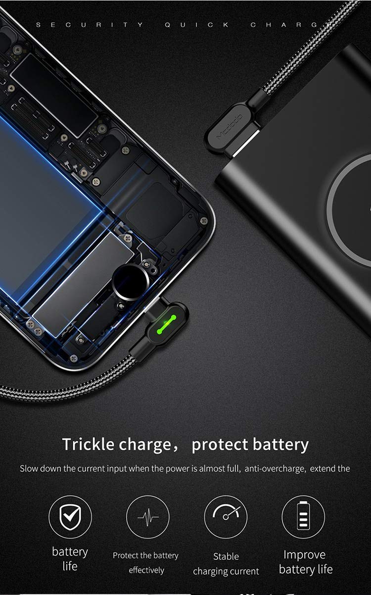 McDodo 90 Degree Right Angle USB C Cable 6FT - Fast Charging Nylon Braided Sync Data Cord for iPhone 14/13/12/11 Pro Max - 3 Pack Black - Perfect for Gaming, Travel & Night Charging