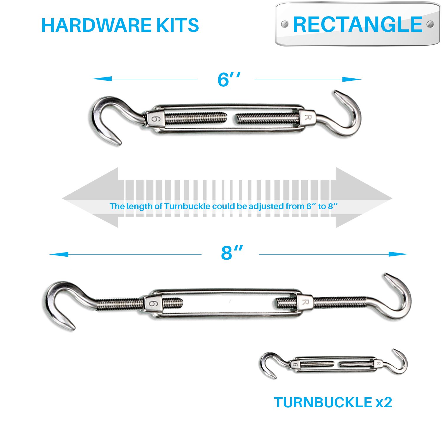 6 Inch Heavy Duty Shade Sail Hardware Kit for Triangle & Rectangle Sun Shades - Outdoor Garden Canopy Installation for Patio, Backyard, and Poolside Shade Solutions