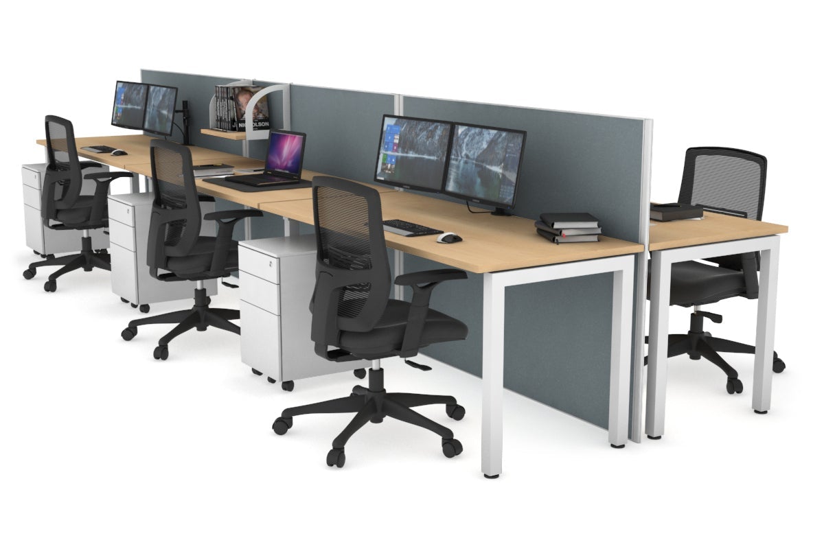 Horizon Quadro 6p Bench Square Legs Office Workstation [1800L x 700W] - Durable Modern Office Desk for Workspace & Home Office Setup