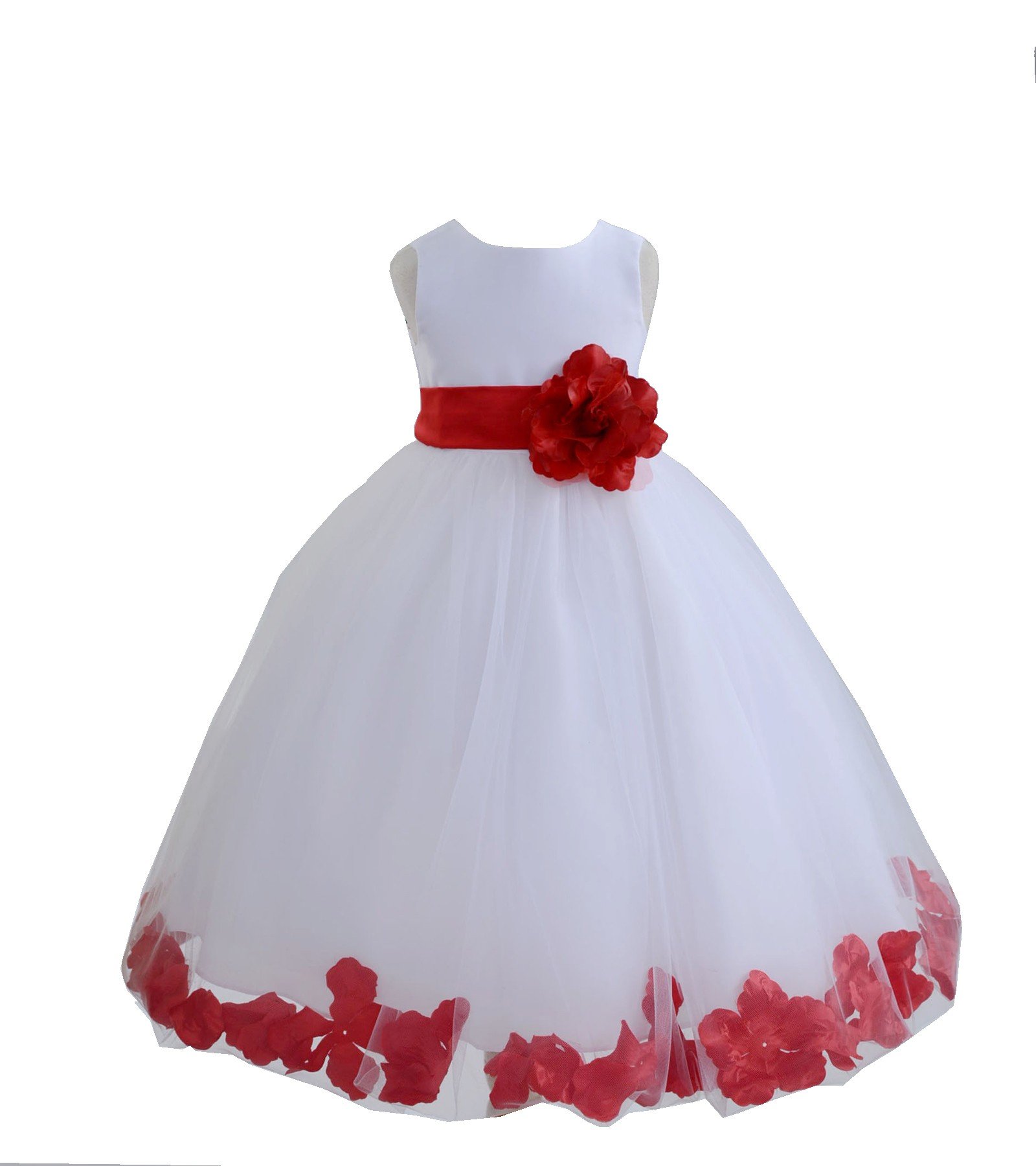 White Tulle Rose Petals Flower Girl Dress - Elegant Christening Gown for Weddings & Baptisms (Style 302T) | Perfect for Flower Girls, First Communion & Special Occasions
