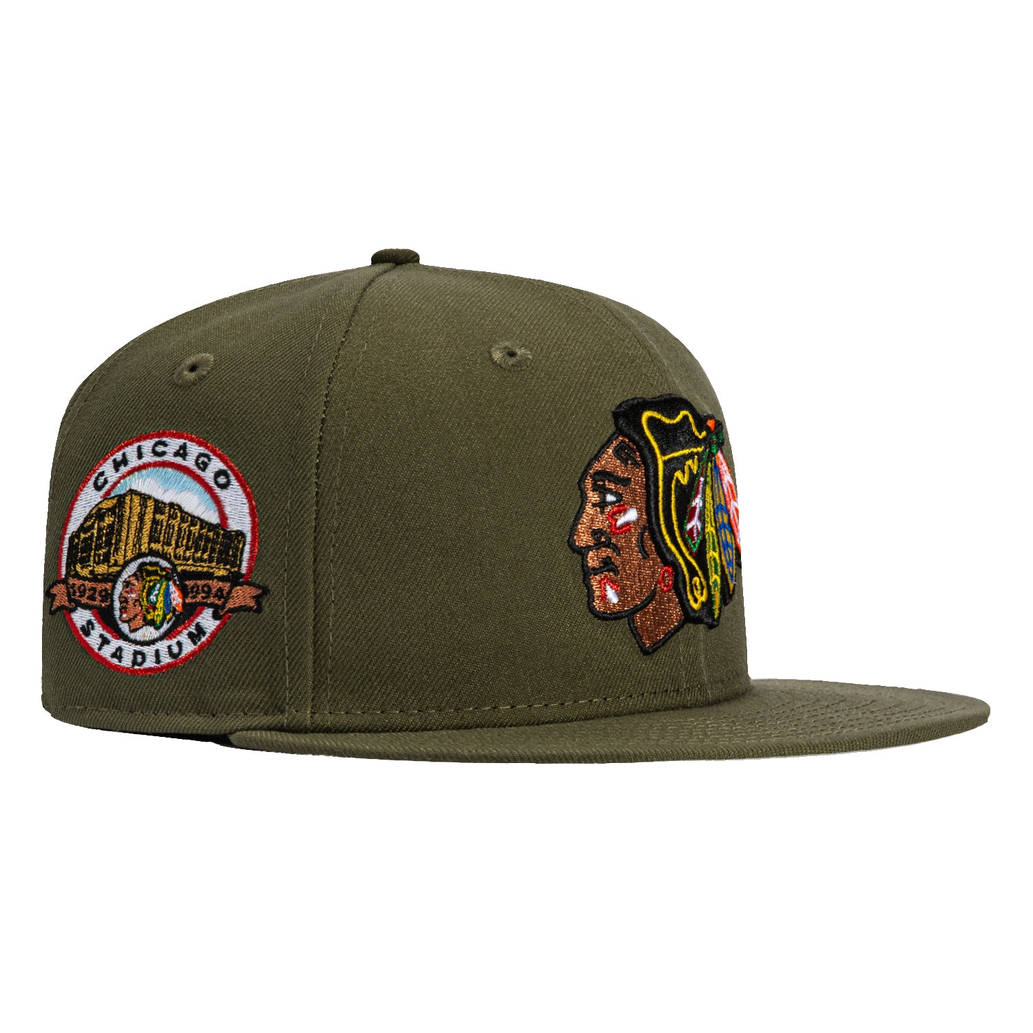 New Era 59Fifty Chicago Blackhawks NHL Snapback Cap with Chicago Stadium Patch - Olive Green Adjustable Hat for Men & Women - Perfect for Hockey Games, Sports Events & Streetwear Fashion