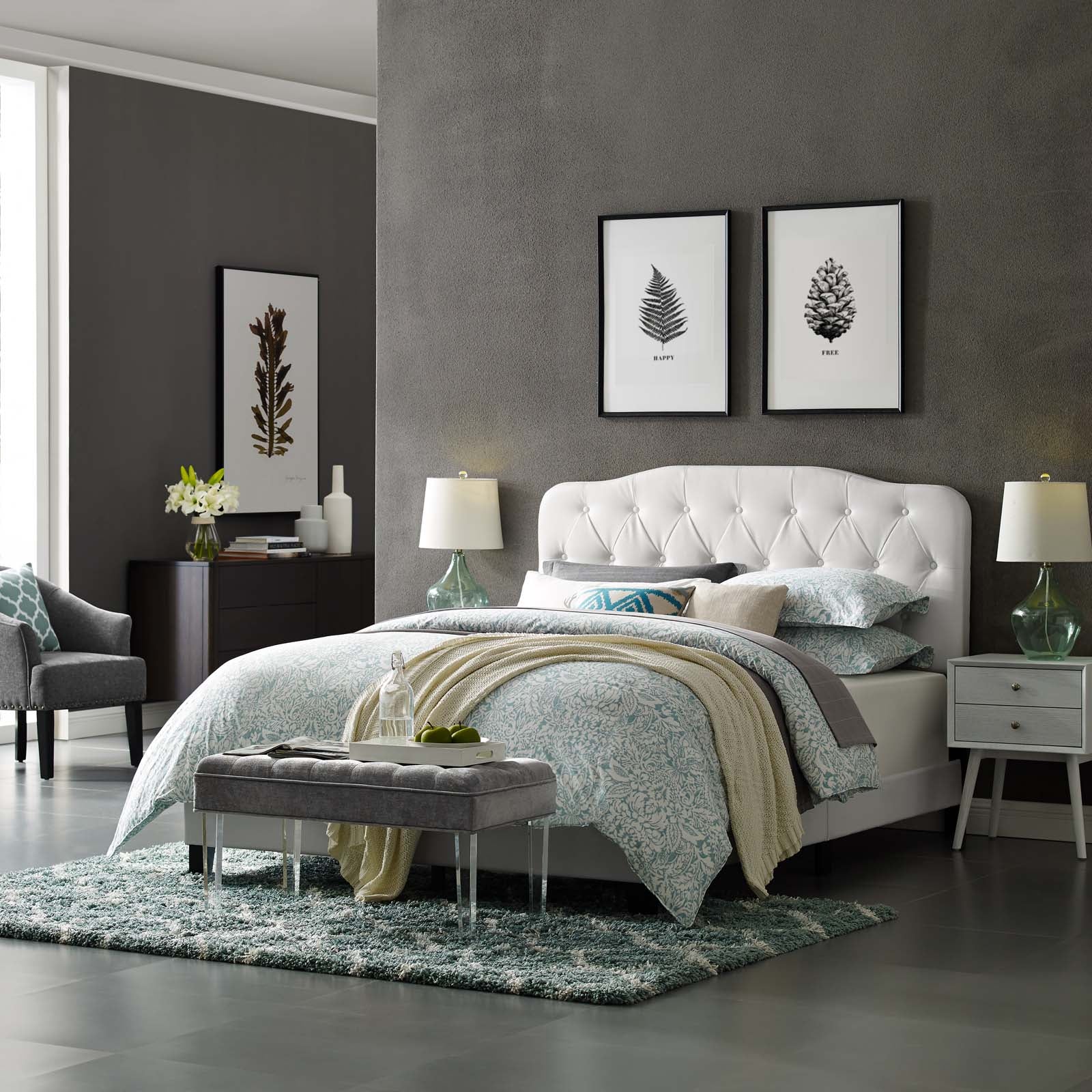 Amelia Faux Leather Bed Frame - Queen Size Upholstered Platform Bed with Wooden Slats - Modern Bedroom Furniture for Home Decor & Guest Room Setup